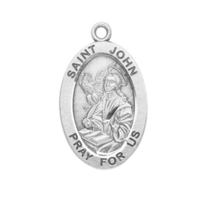 St. John the Evangelist Sterling Silver Medal Necklace — 24" Chain, Gift Box