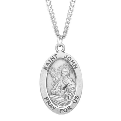Patron Saint John the Evangelist Oval Sterling Silver Medal, Catholic Gift, Made in USA