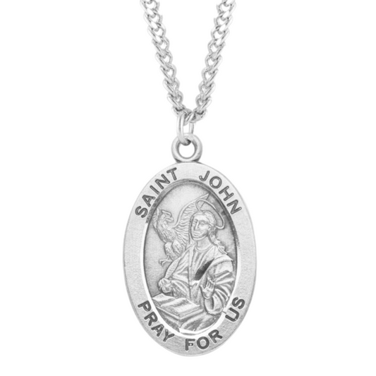 Patron Saint John the Evangelist Oval Sterling Silver Medal, Catholic Gift, Made in USA