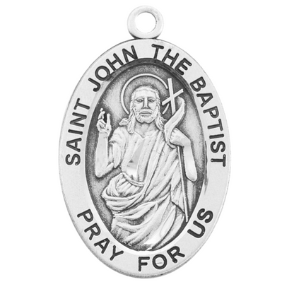 Saint John the Baptist Sterling Silver Oval Medal — 24" Chain, Made in USA