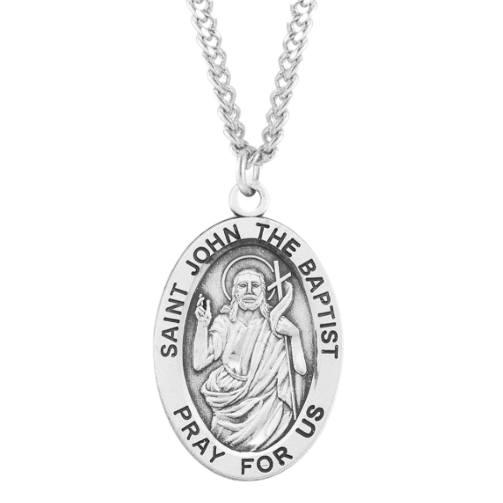 Patron Saint John the Baptist Oval Sterling Silver Medal, Catholic Gift, Made in USA