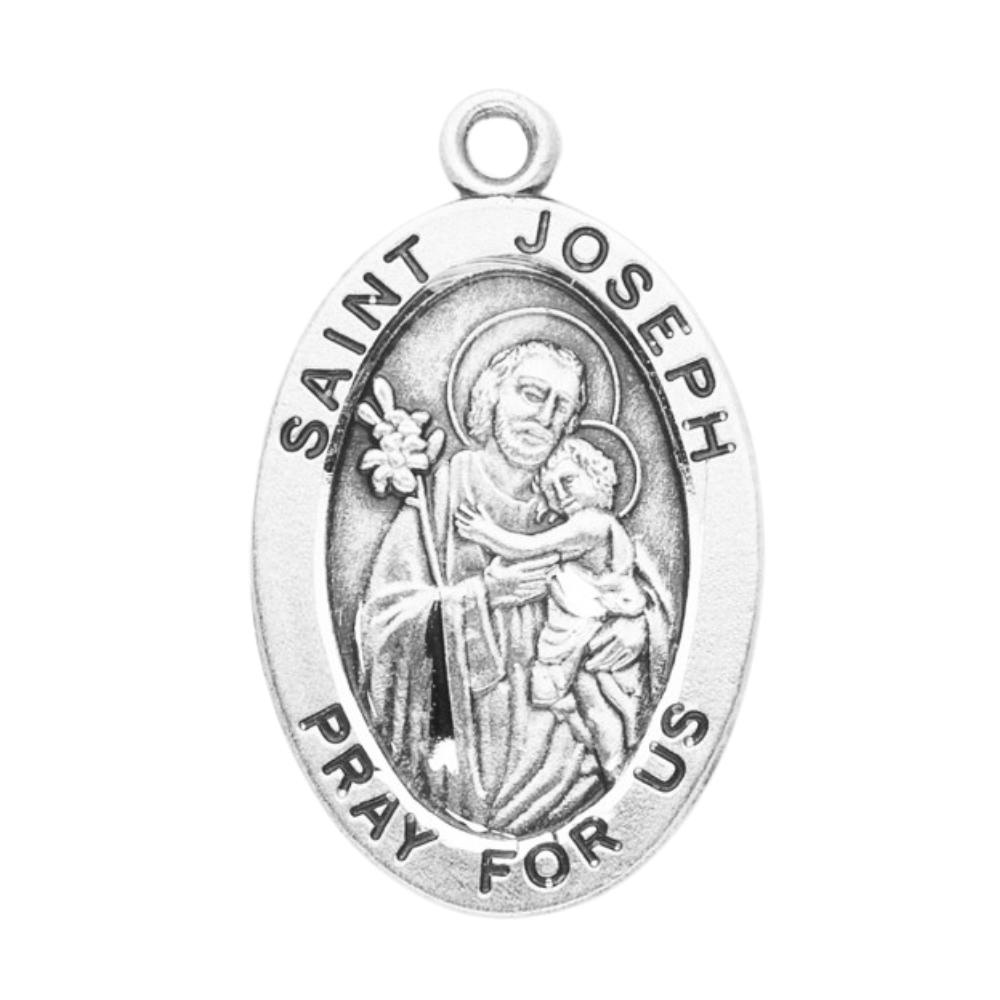 Saint Joseph Sterling Silver Oval Medal Pendant — 24" Chain, Gift Box Included