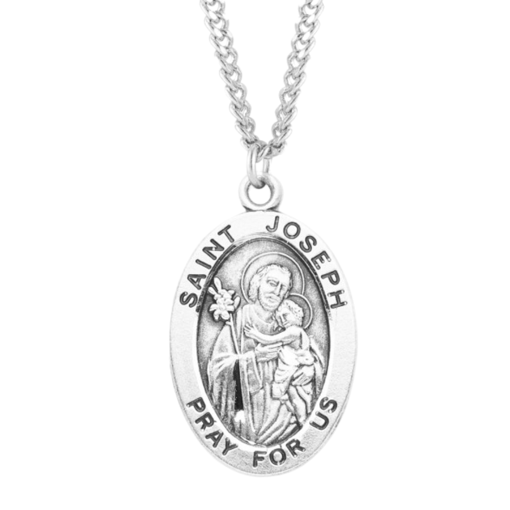 Patron Saint Joseph Oval Sterling Silver Medal, Catholic Gift, Made in USA