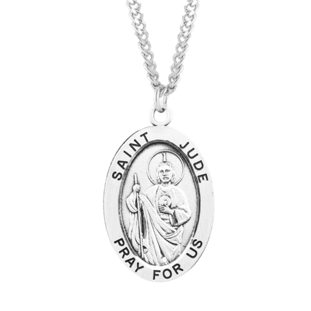 Patron Saint Jude Oval Sterling Silver Medal, Catholic Gift, Made in USA