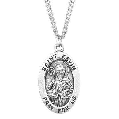 Patron Saint Kevin Oval Sterling Silver Medal, Catholic Gift, Made in USA