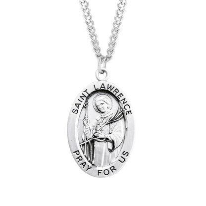 Patron Saint Lawrence Oval Sterling Silver Medal, Catholic Gift, Made in USA