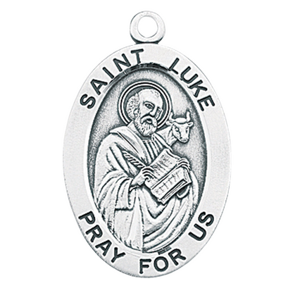 Saint Luke Sterling Silver Oval Medal Pendant — 24" Chain, Gift Box Included