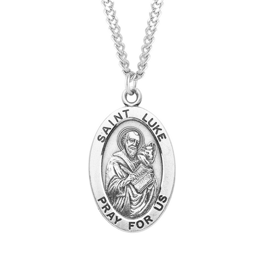 Patron Saint Luke Oval Sterling Silver Medal, Catholic Gift, Made in USA