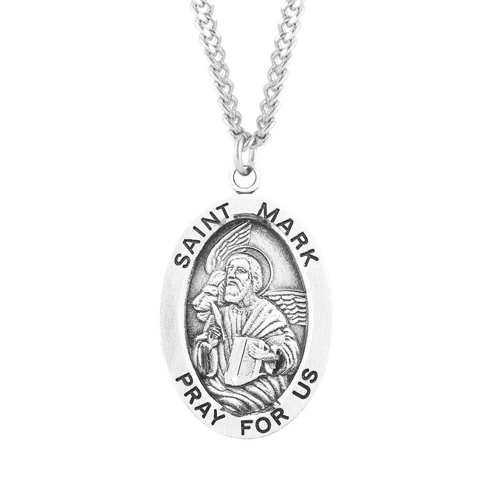 Patron Saint Mark Oval Sterling Silver Medal, Catholic Gift, Made in USA