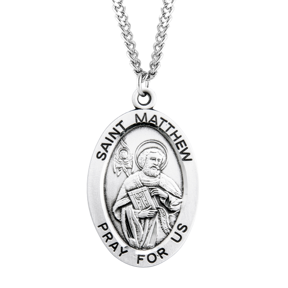Patron Saint Matthew Oval Sterling Silver Medal, Catholic Gift, Made in USA