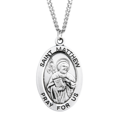 Patron Saint Matthew Oval Sterling Silver Medal, Catholic Gift, Made in USA