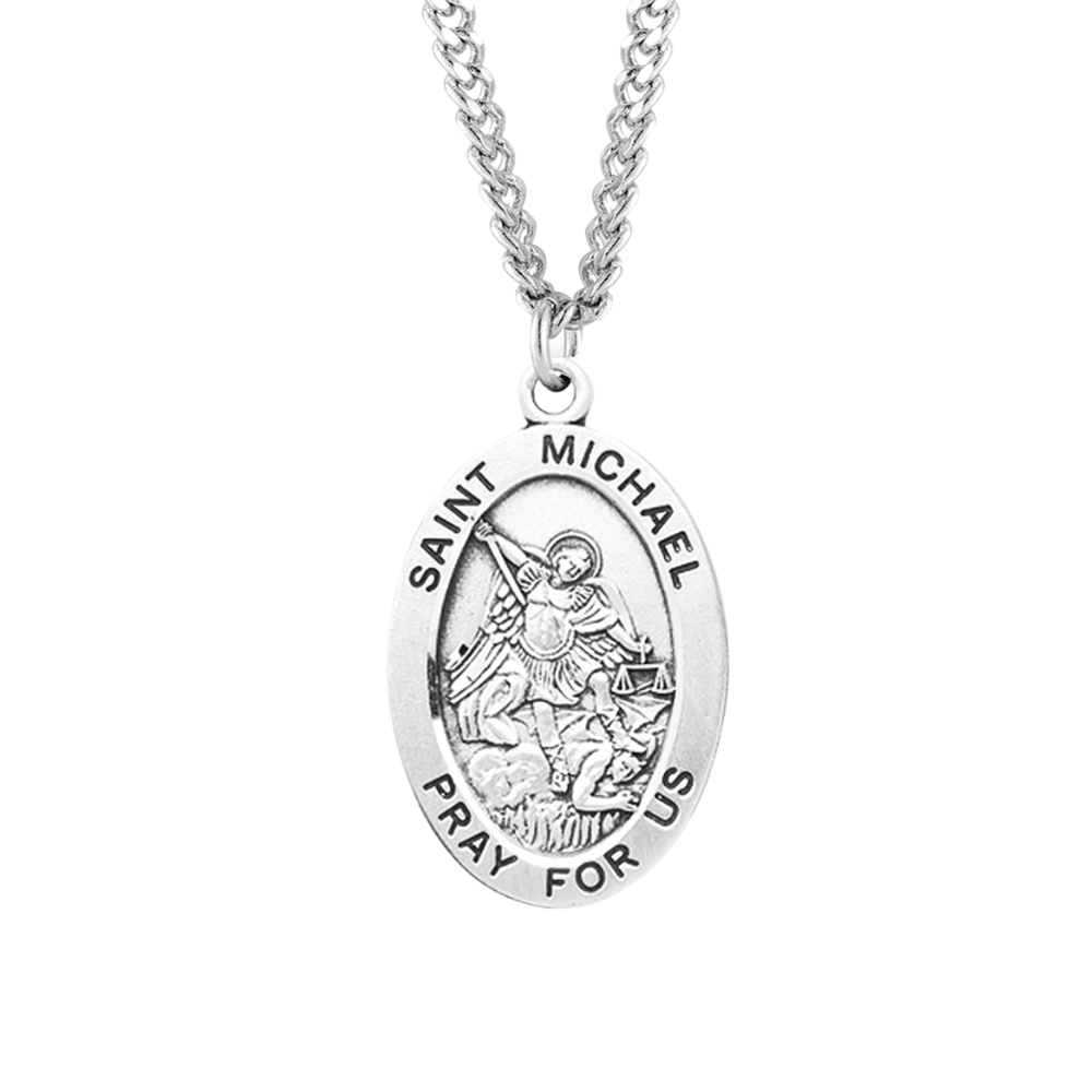 Patron Saint Michael Gold Plated Sterling Silver Oval Medal, Catholic Gift, Made in USA