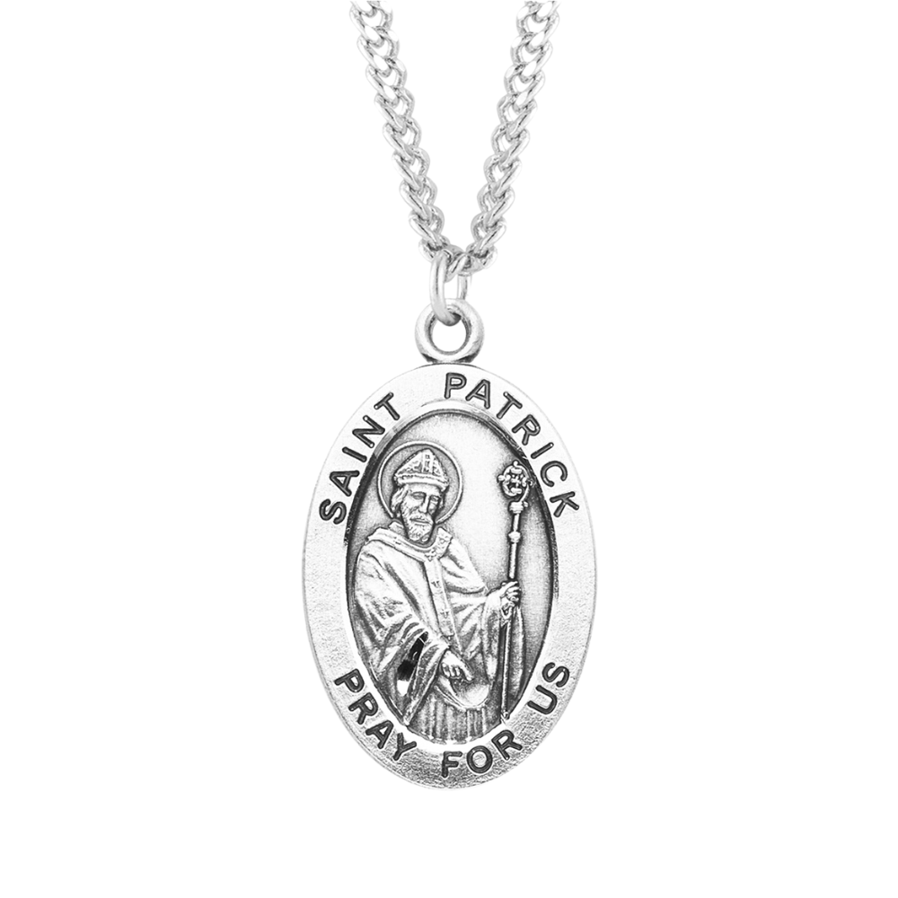 Patron Saint Patrick Oval Sterling Silver Medal, Catholic Gift, Made in USA