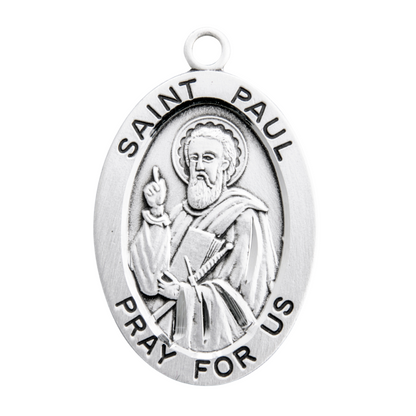 Saint Paul Sterling Silver Oval Medal Necklace — 24" Chain, Gift Box Included