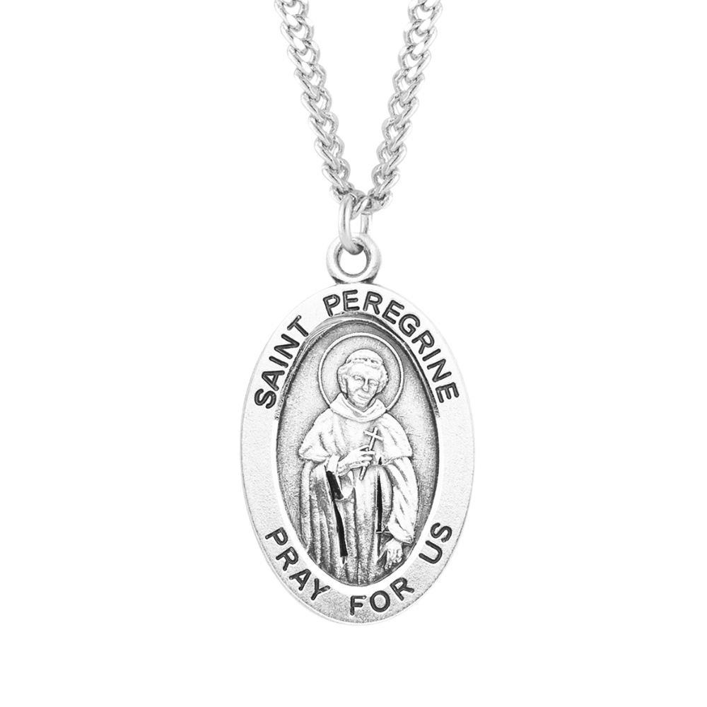 Patron Saint Peregrine Oval Sterling Silver Medal, Catholic Gift, Made in USA