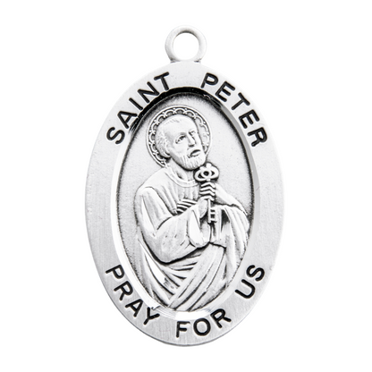 Saint Peter Sterling Silver Oval Medal Necklace — 24" Chain, Gift Box Included