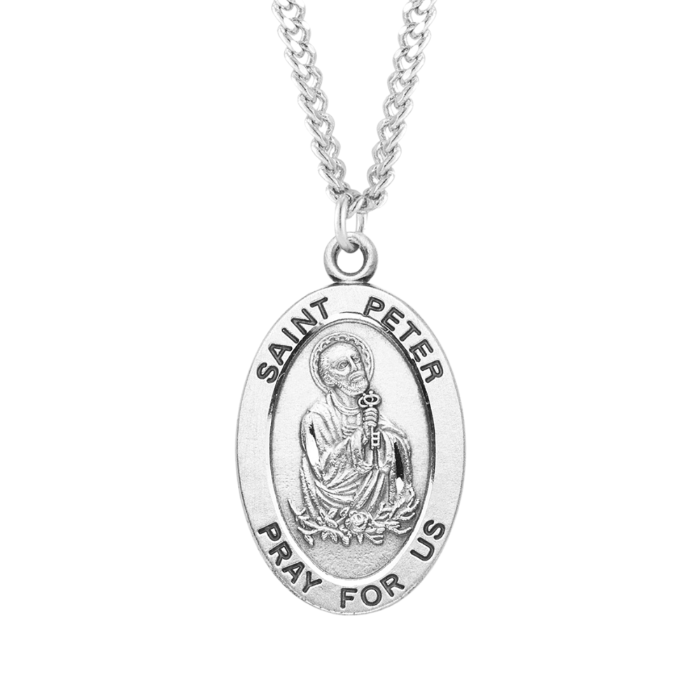 Patron Saint Peter Oval Sterling Silver Medal, Catholic Gift, Made in USA