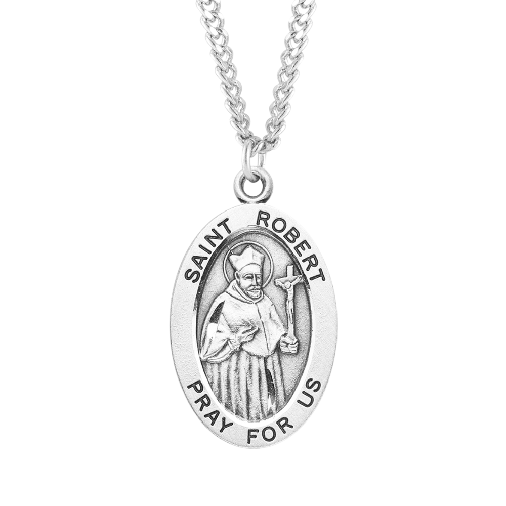 Patron Saint Robert Oval Sterling Silver Medal, Catholic Gift, Made in USA