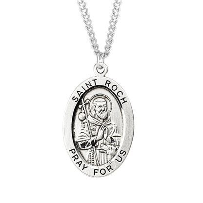 Patron Saint Roch Oval Sterling Silver Medal, Catholic Gift, Made in USA