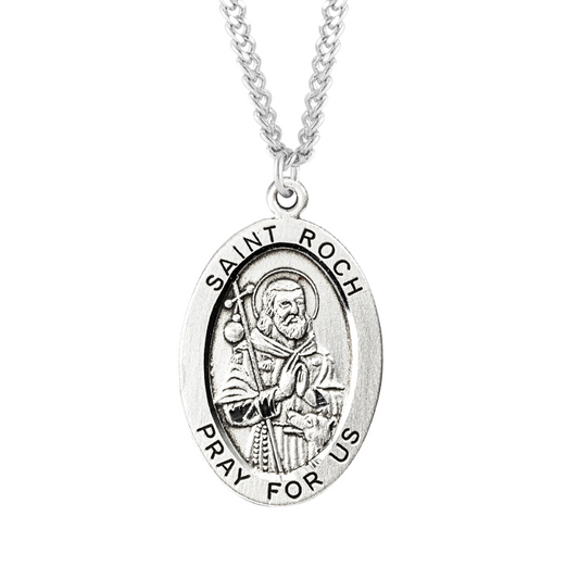 Patron Saint Roch Oval Sterling Silver Medal, Catholic Gift, Made in USA