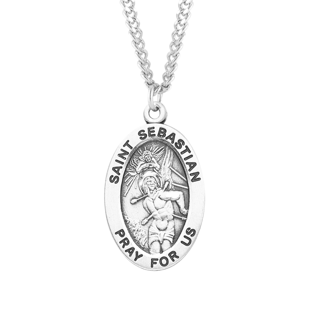Patron Saint Sebastian Oval Sterling Silver Medal, Catholic Gift, Made in USA