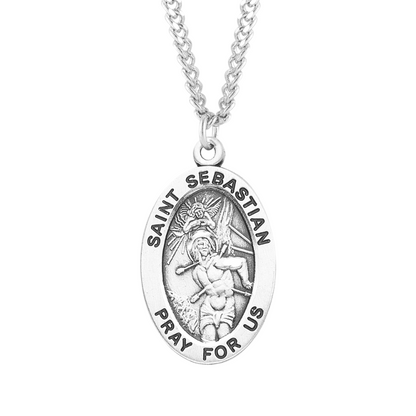 Patron Saint Sebastian Oval Sterling Silver Medal, Catholic Gift, Made in USA