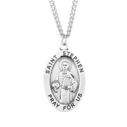 Patron Saint Stephen Oval Sterling Silver Medal, Catholic Gift, Made in USA