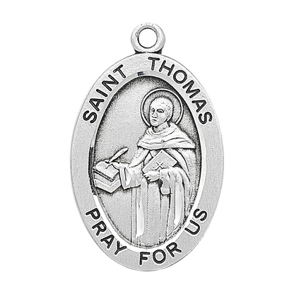 Saint Thomas Aquinas Sterling Silver Oval Medal Necklace — 24" Chain