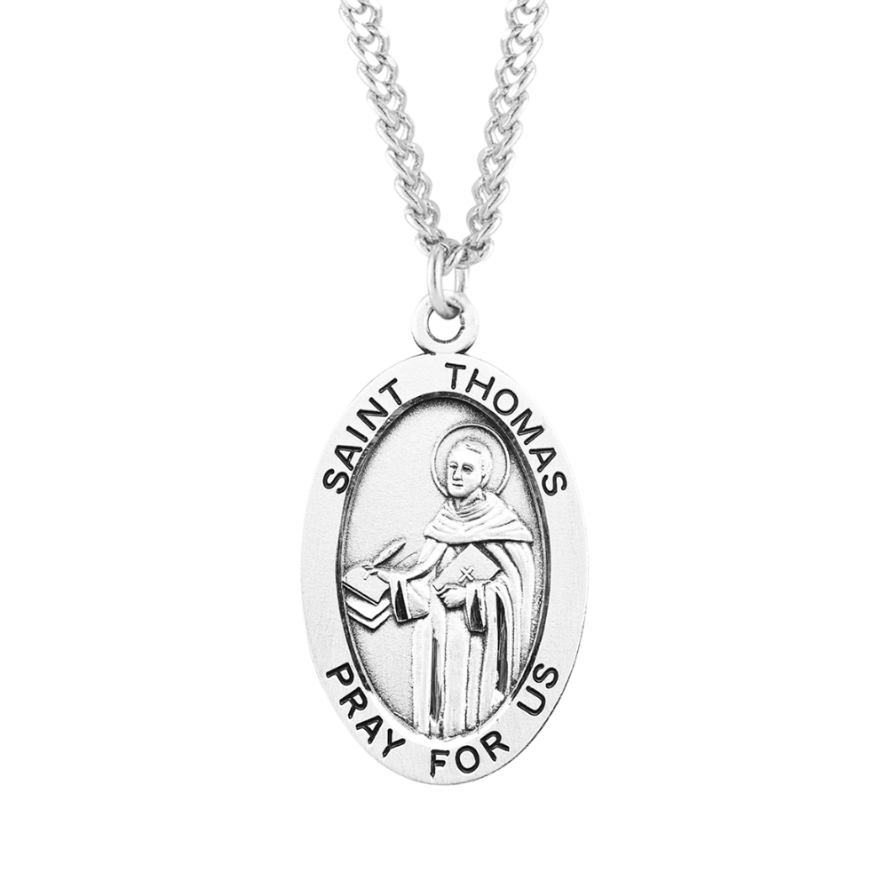 Patron Saint Thomas Aquinas Oval Sterling Silver Medal, Catholic Gift, Made in USA