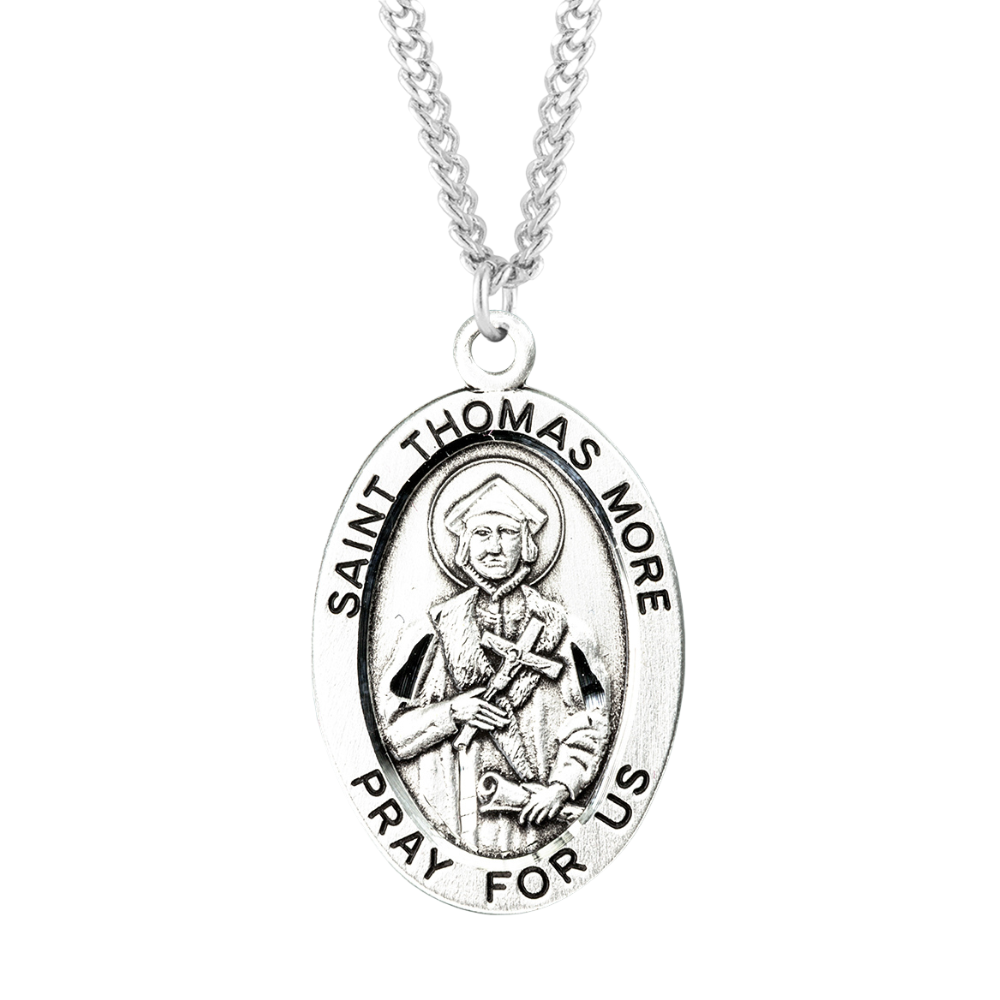Patron Saint Thomas More Oval Sterling Silver Medal, Catholic Gift, Made in USA