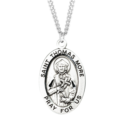 Patron Saint Thomas More Oval Sterling Silver Medal, Catholic Gift, Made in USA