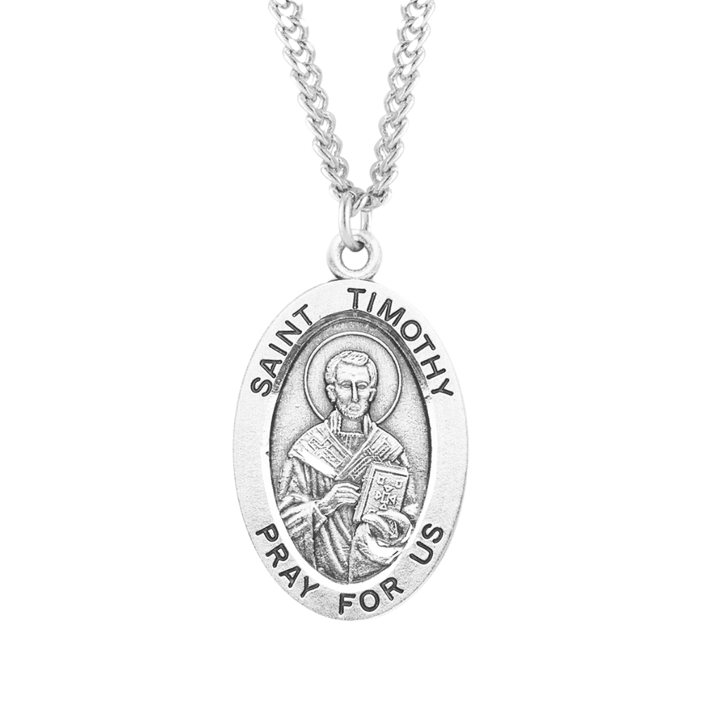 Patron Saint Timothy Oval Sterling Silver Medal, Catholic Gift, Made in USA