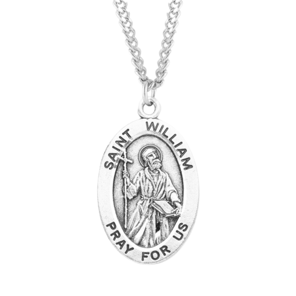 Patron Saint William Oval Sterling Silver Medal, Catholic Gift, Made in USA