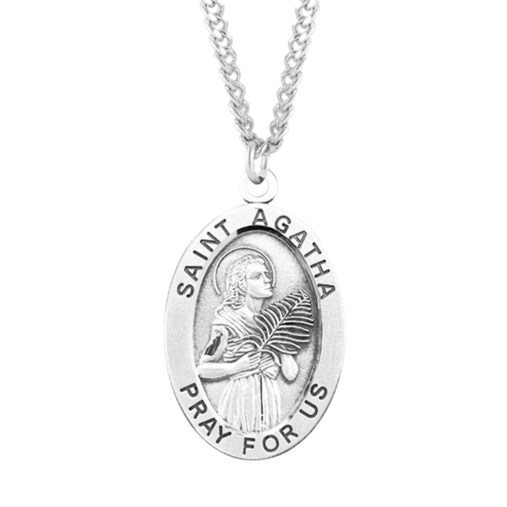Patron Saint Agatha Oval Sterling Silver Medal, Catholic Gift, Made in USA