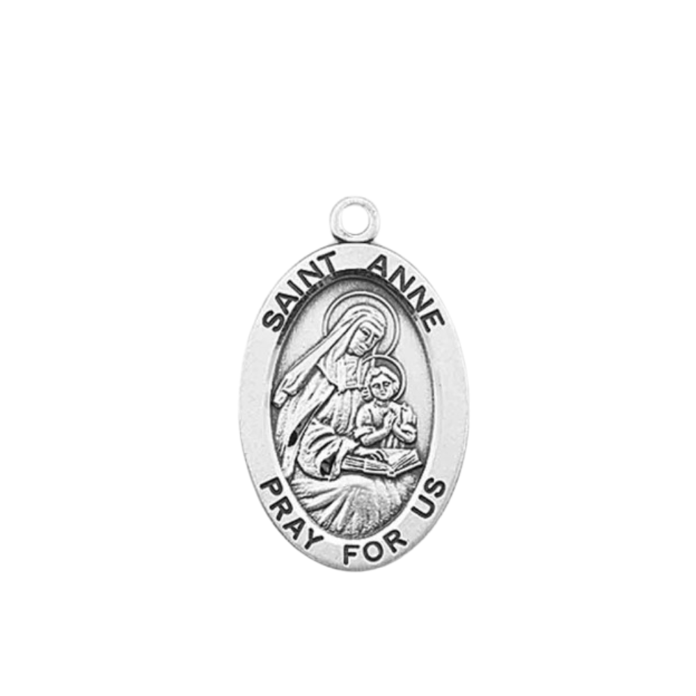 Patron Saint Anne Oval Sterling Silver Medal, Catholic Gift, Made in USA
