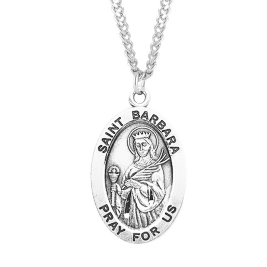 Patron Saint Barbara Oval Sterling Silver Medal, Catholic Gift, Made in USA