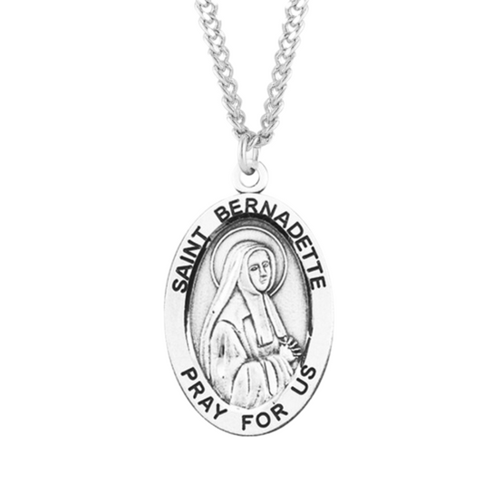 Patron Saint Bernadette Oval Sterling Silver Medal, Catholic Gift, Made in USA