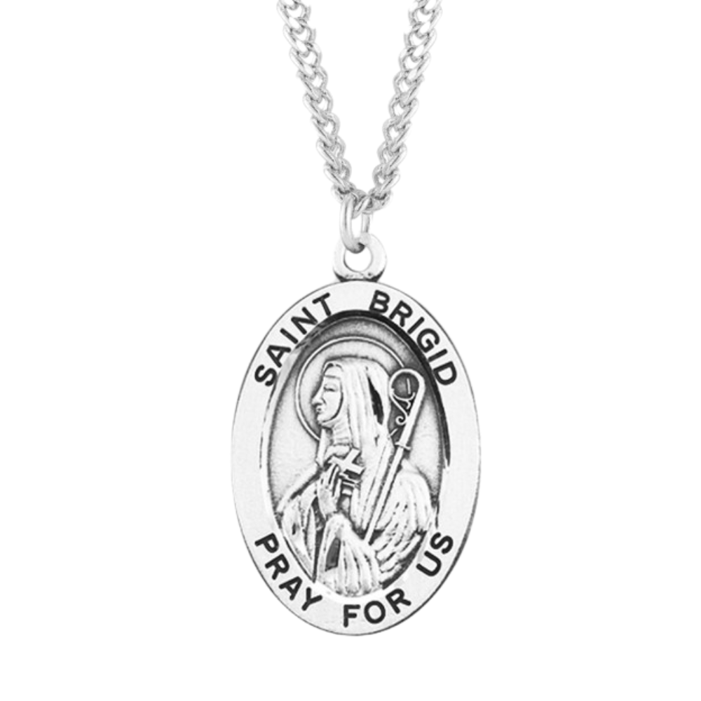 Patron Saint Brigid Oval Sterling Silver Medal, Catholic Gift, Made in USA