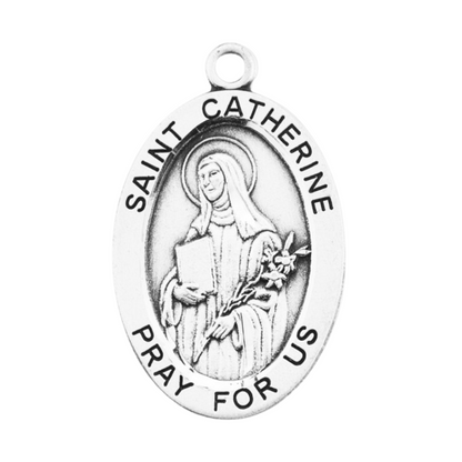 Saint Catherine of Siena Sterling Silver Oval Medal — 24" Chain, Gift Box