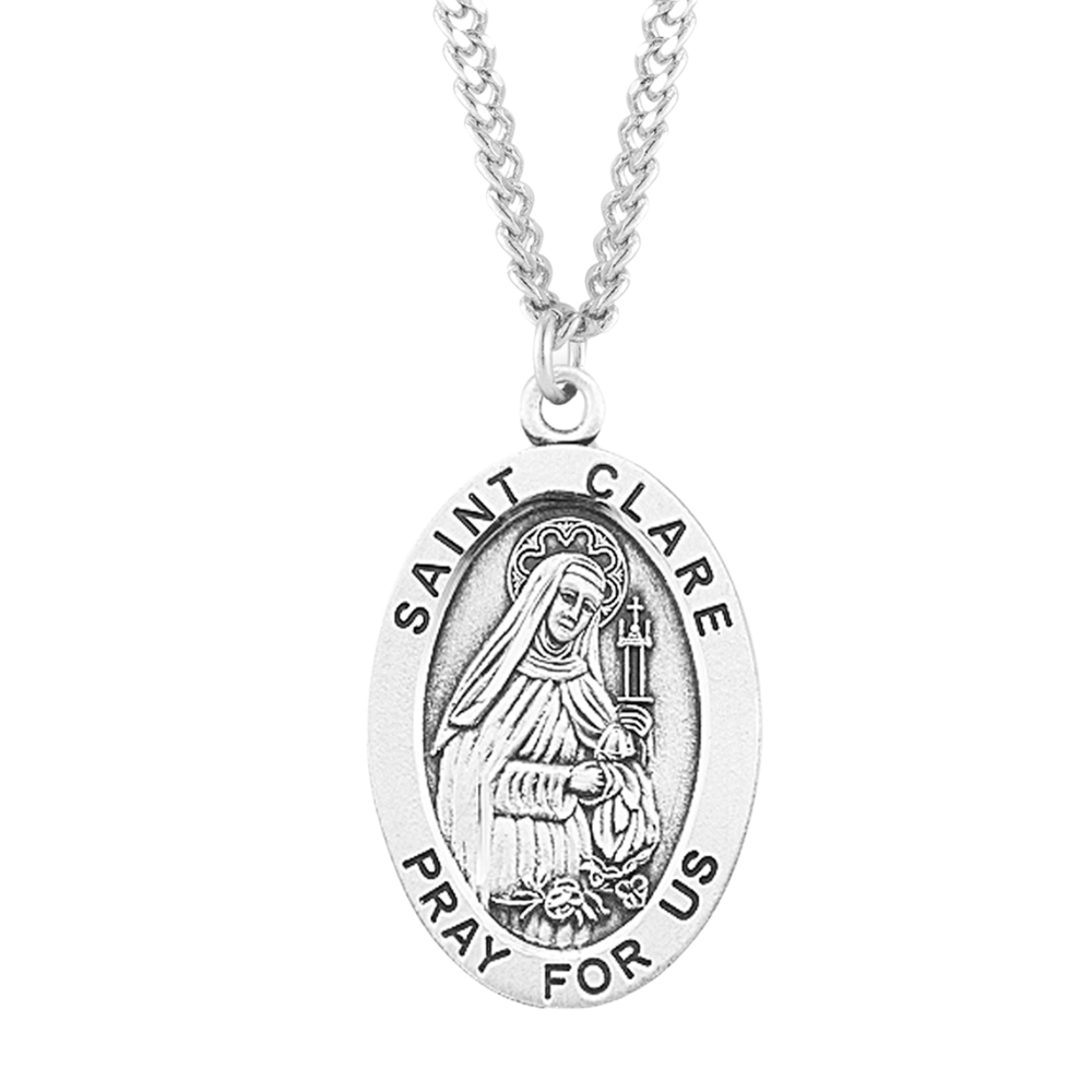 Patron Saint Clare Oval Sterling Silver Medal, Catholic Gift, Made in USA