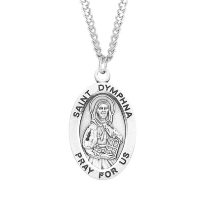 Patron Saint Dymphna Oval Sterling Silver Medal, Catholic Gift, Made in USA