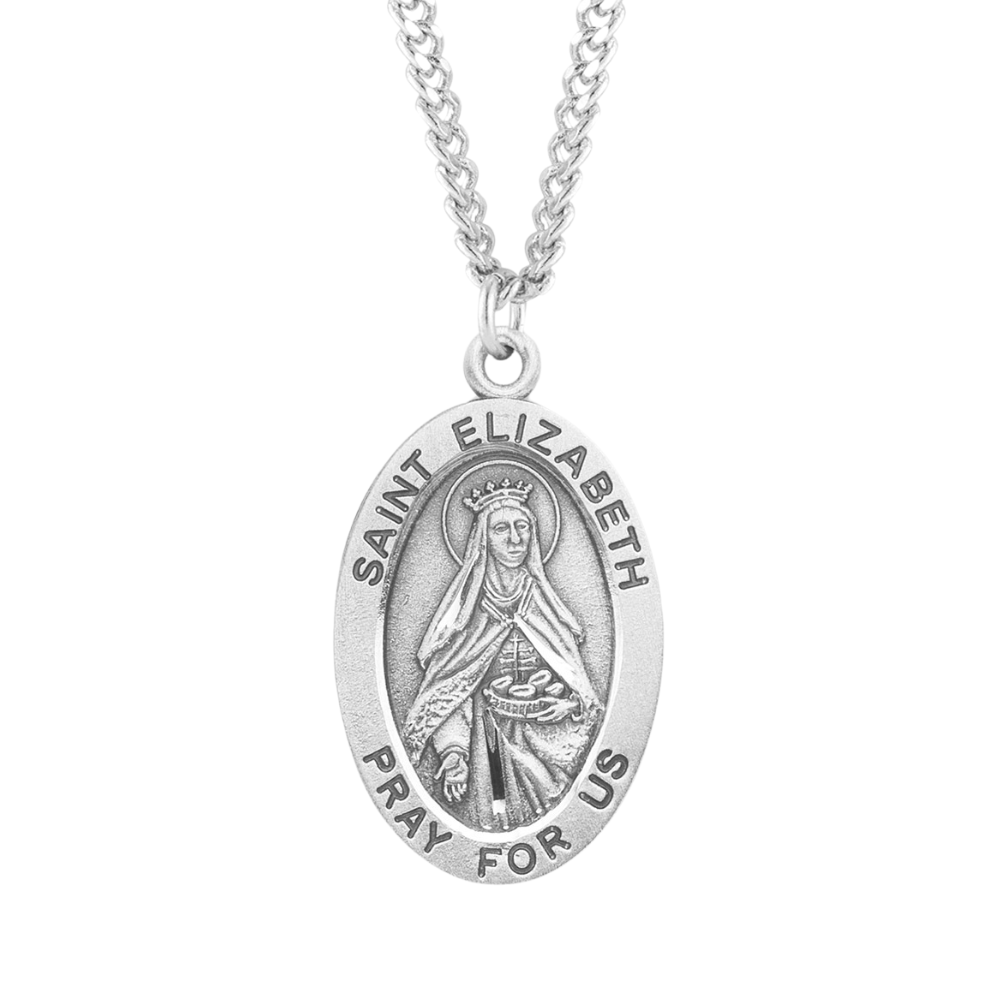 Patron Saint Elizabeth Oval Sterling Silver Medal, Catholic Gift, Made in USA