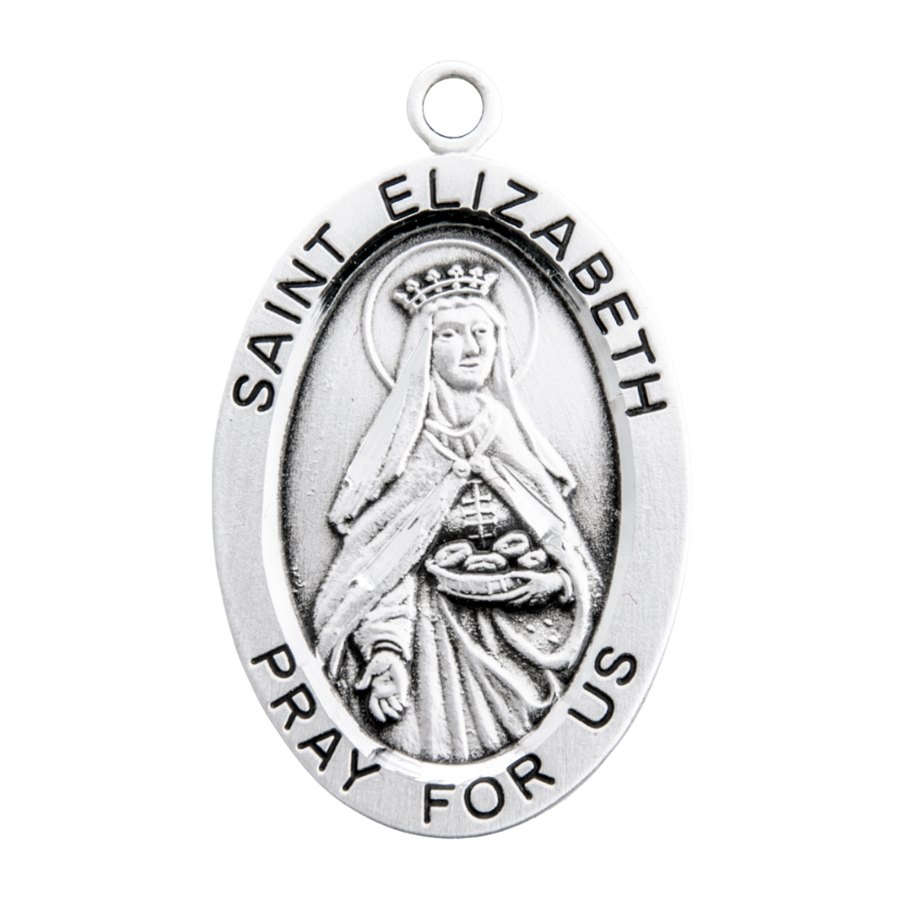 Saint Elizabeth Sterling Silver Oval Medal Necklace — 24" Chain, Gift Box
