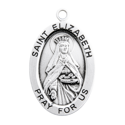 Saint Elizabeth Sterling Silver Oval Medal Necklace — 24" Chain, Gift Box