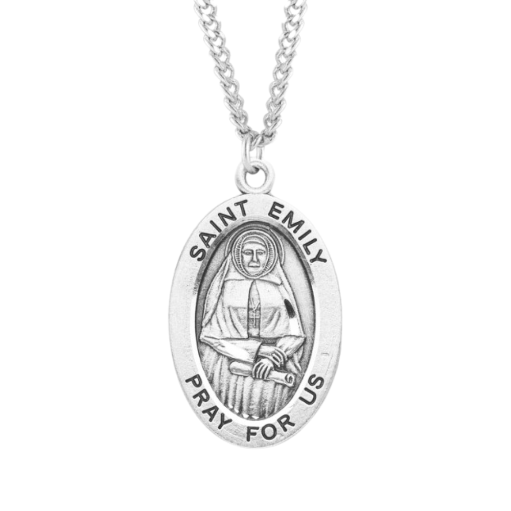Patron Saint Emily Oval Sterling Silver Medal, Catholic Gift, Made in USA