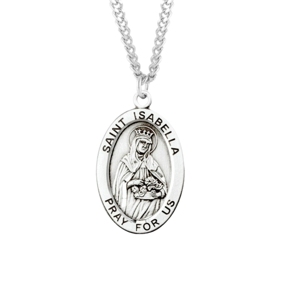 Patron Saint Isabella Oval Sterling Silver Medal, Catholic Gift, Made in USA