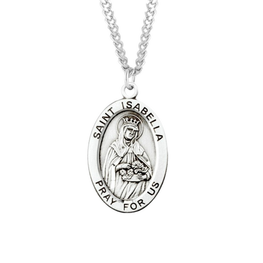 Patron Saint Isabella Oval Sterling Silver Medal, Catholic Gift, Made in USA