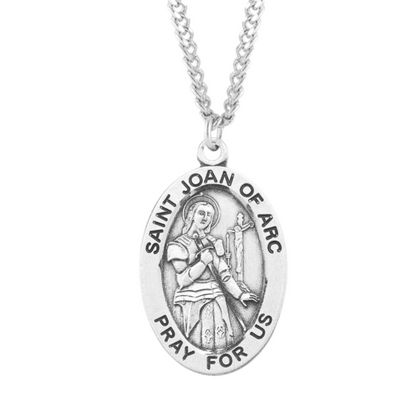 Patron Saint Joan of Arc Oval Sterling Silver Medal, Catholic Gift, Made in USA