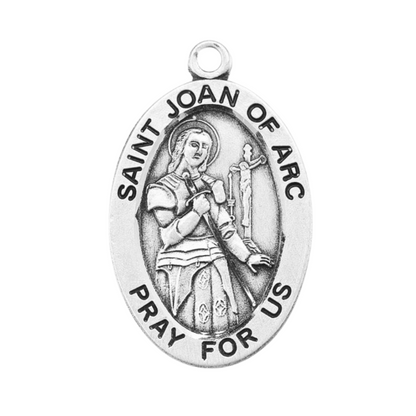 Saint Joan of Arc Sterling Silver Oval Medal — 24" Chain, Gift Box Included