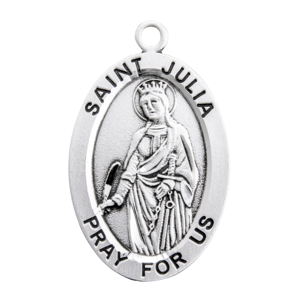 Saint Julia Oval Sterling Silver Medal Pendant — 24" Chain, Gift Box Included